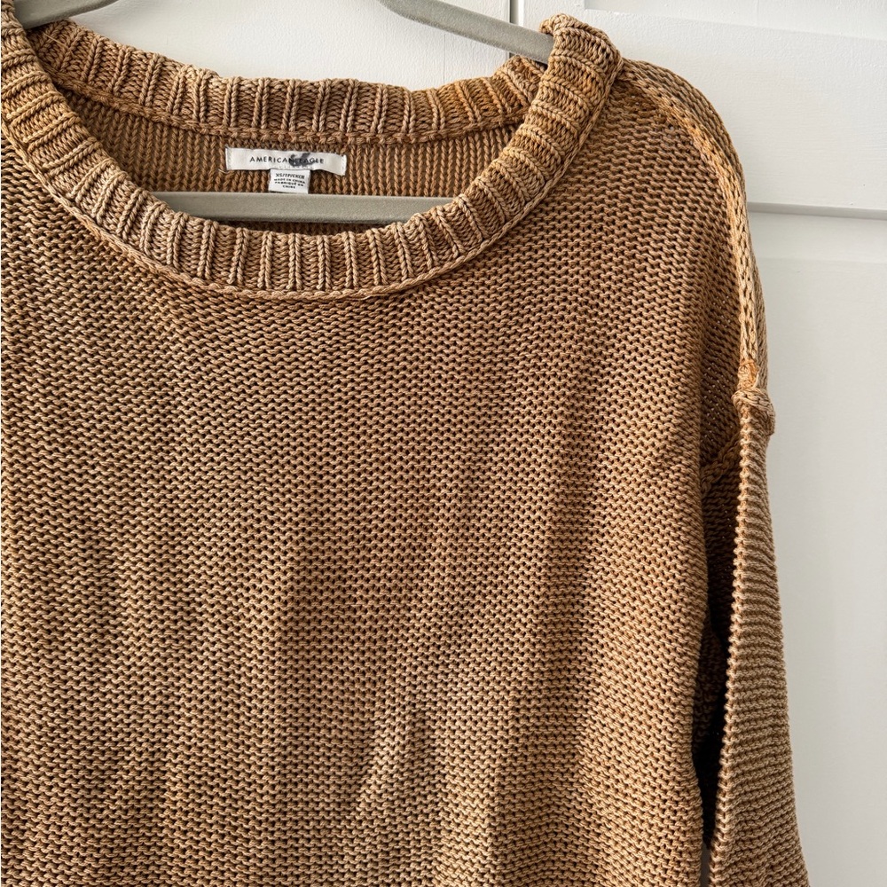 American Eagle 100% Cotton Oversized Knit Sweater XS Camel Slouchy Cozy Neutral - Picture 5 of 10
